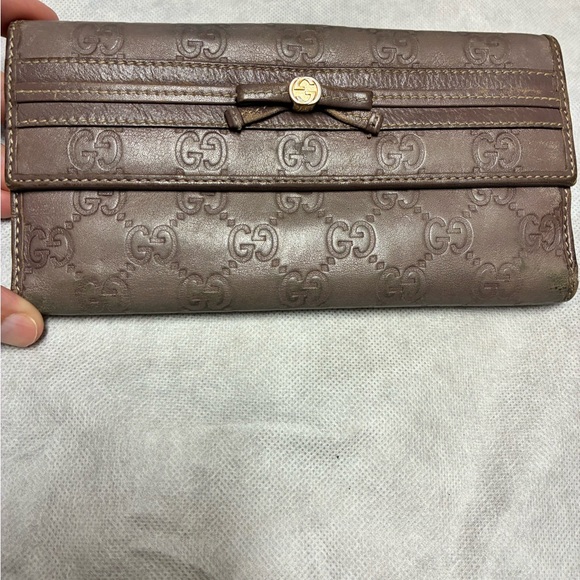 Gucci Taupe Leather Embossed Wallet - Picture 1 of 9